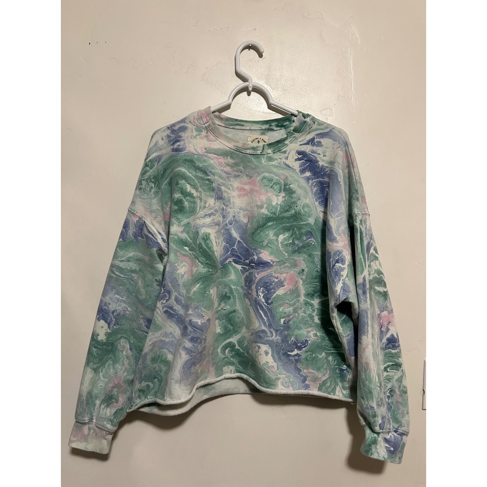 Electric‎ & Rose Womens Marble Tie Dye Cropped Sweatshirt Green Pink Small USA
